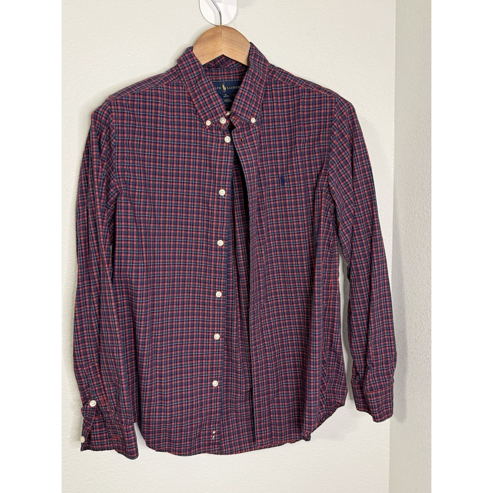 Boys XL 18/20 Ralph Lauren Red Blue Check Plaid Button Long  Sleeve Shirt